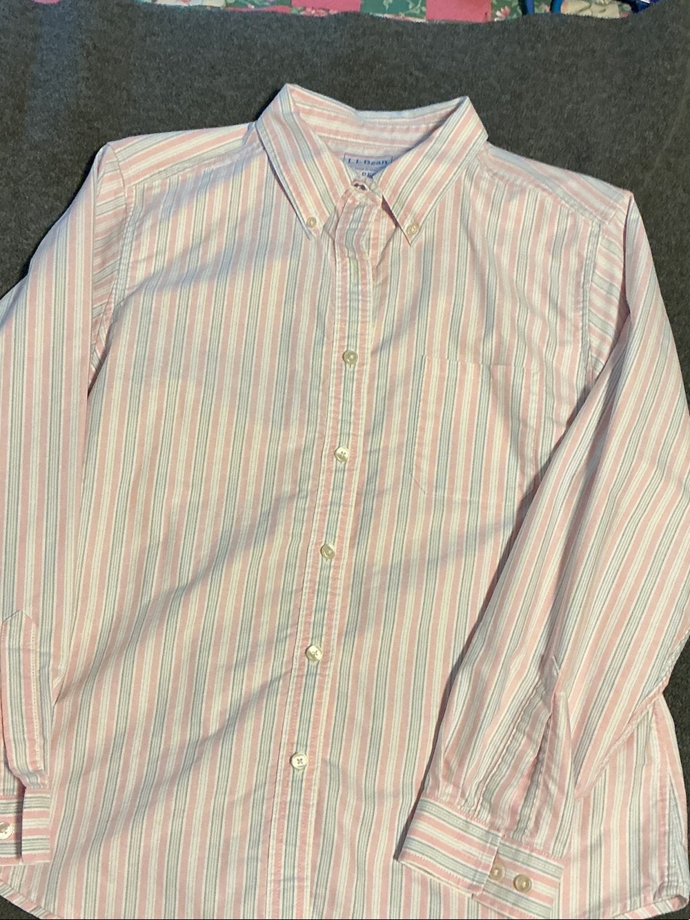L.L. Bean Women’s Pink, Blue, and White Striped Button-Down Shirt